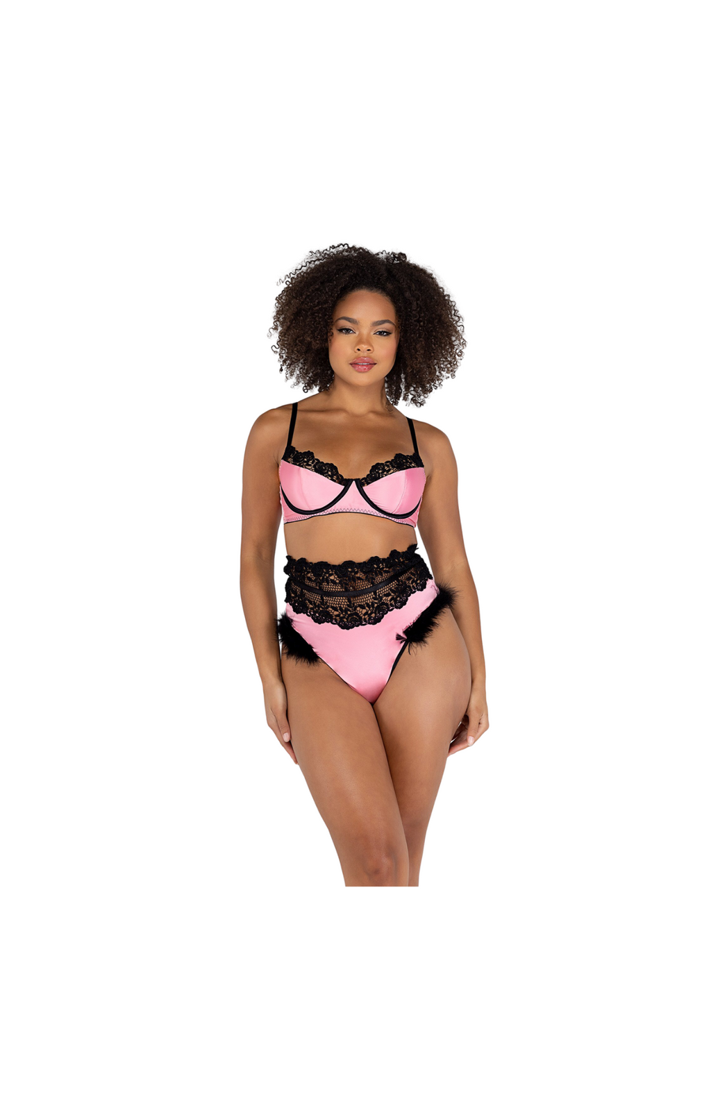 NEW 2PC Pink Black Embroidery & Satin Bralette