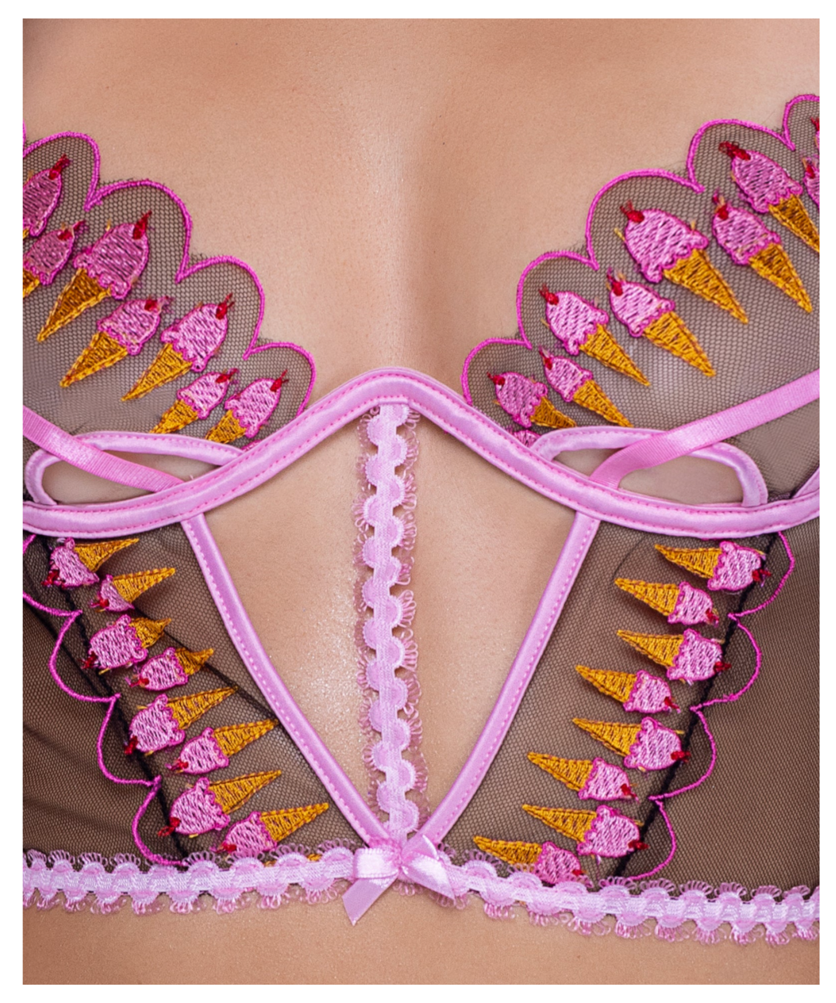 Delectable Ice Cream-Embroidered Bustier Panty Set