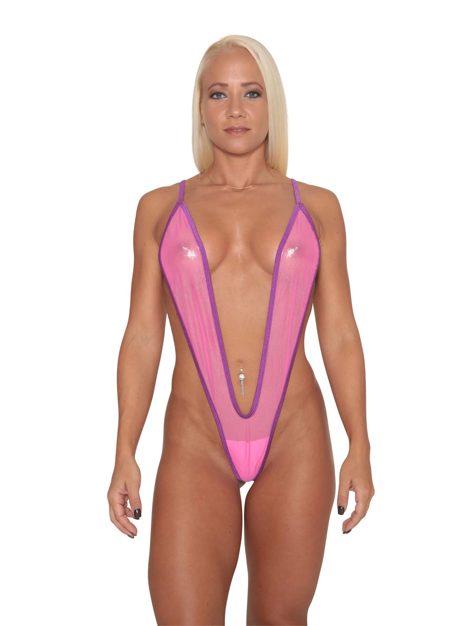 Hot Pink Metallic Sheer Mesh Exotic Slingshot