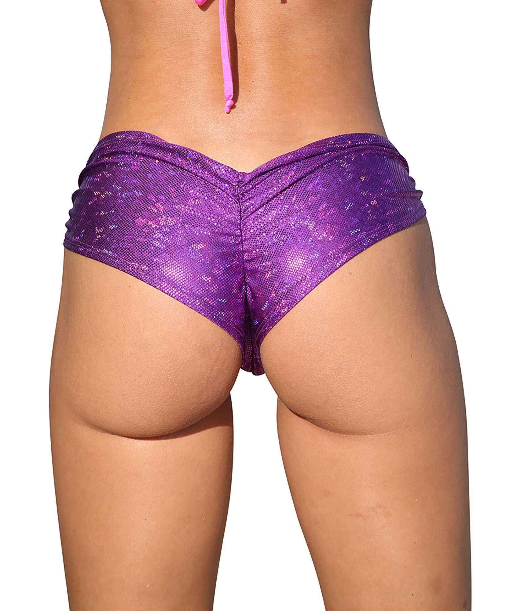 Purple Cheeky Holographic Booty Shorts