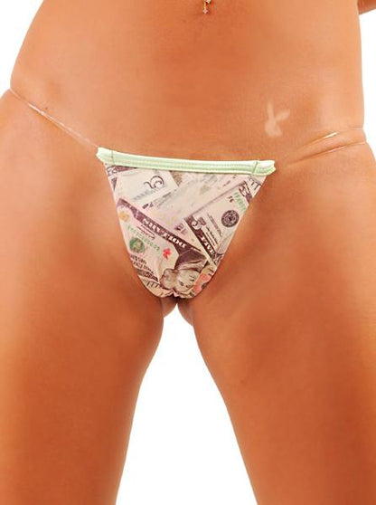 Money Print Clear String Stripper Chip Thong 