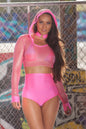 Pink Hooded Net Top Rave Wear