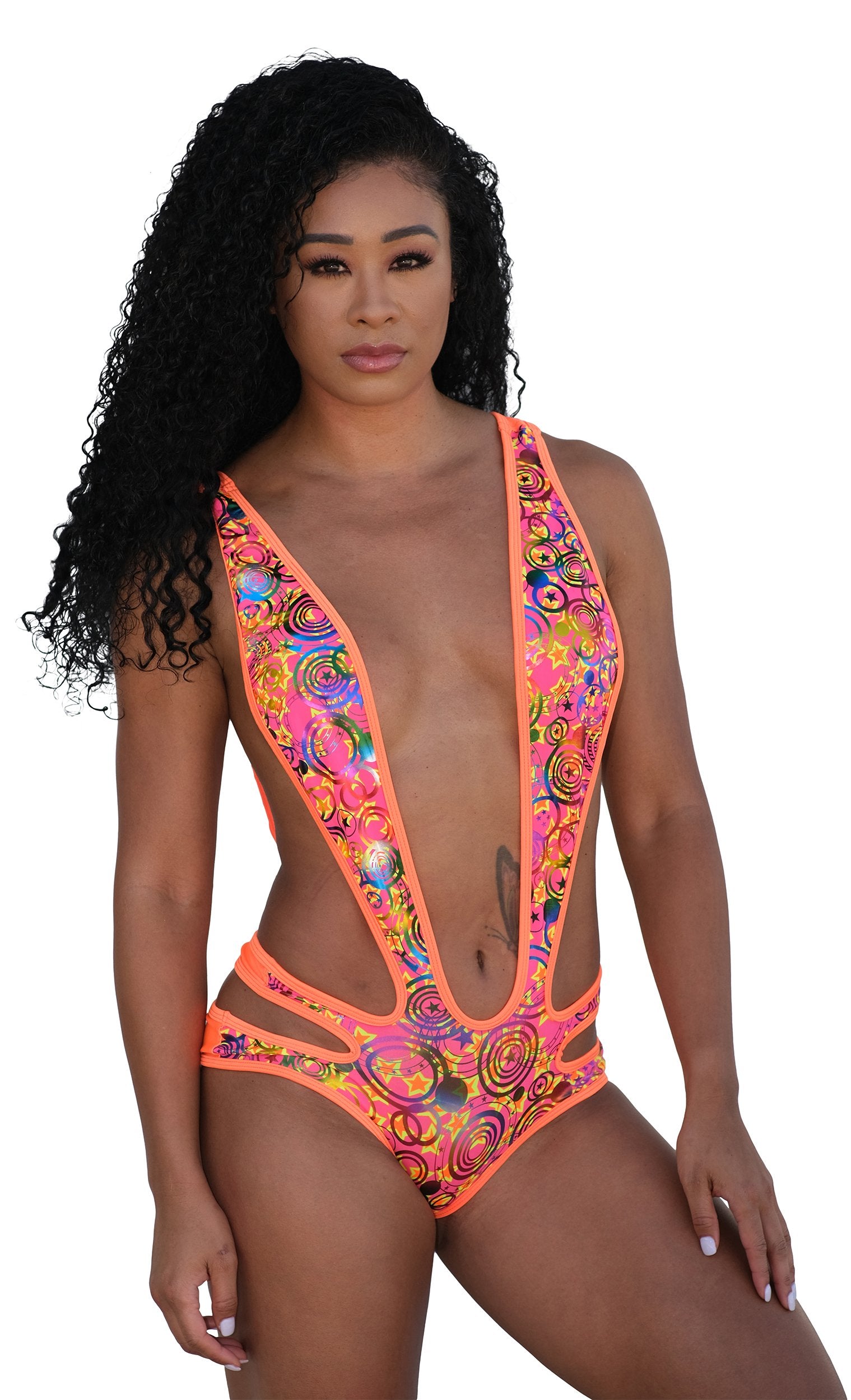NEW Neon Orange Metallic Cut Out Monokini 