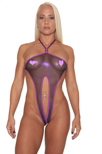 Purple Metallic Sheer Mesh Monokini  Stripper Clothing