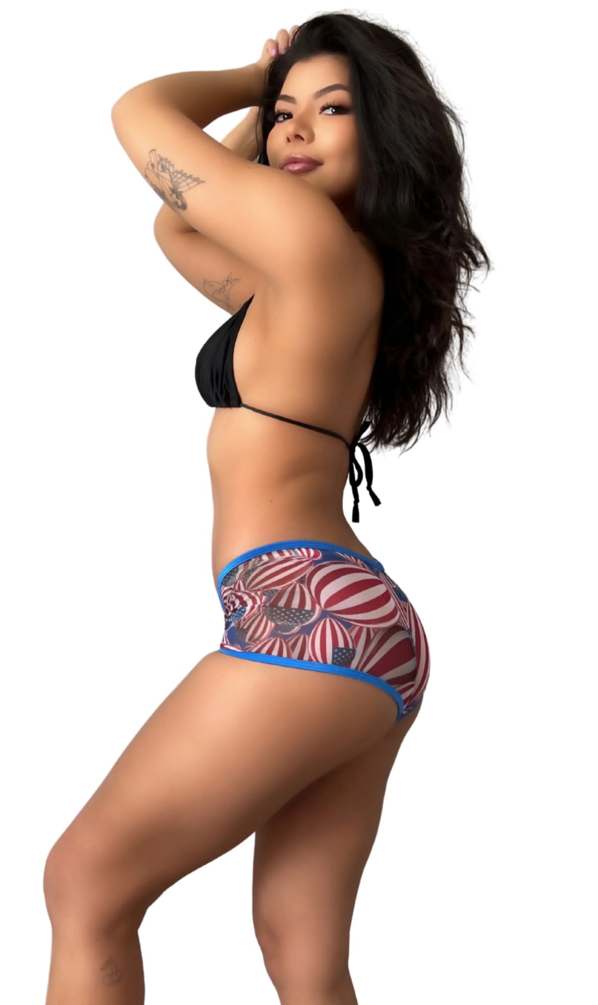 Red White and Blue Print Mesh Booty Shorts
