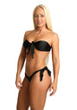 2pc Black Bandeau Ruffle Tie Bikini Set Swimwear