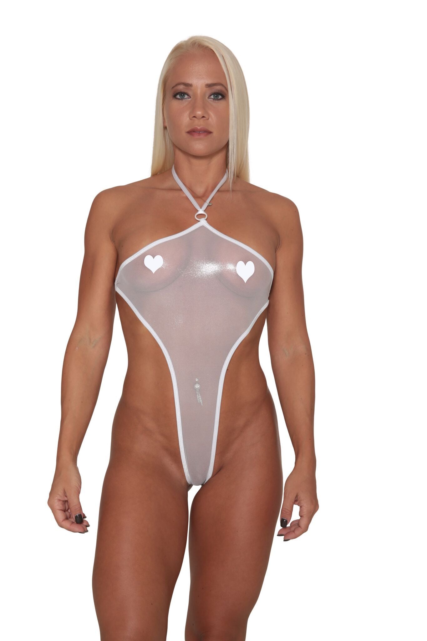 White Metallic Sheer Mesh Monokini - Stripper Clothing