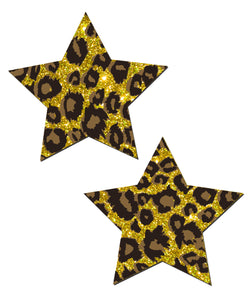 Glittering Gold Cheetah Star Nipple Pasties