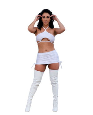 NEW Custom White Pearl Tie Side Mini Skirt